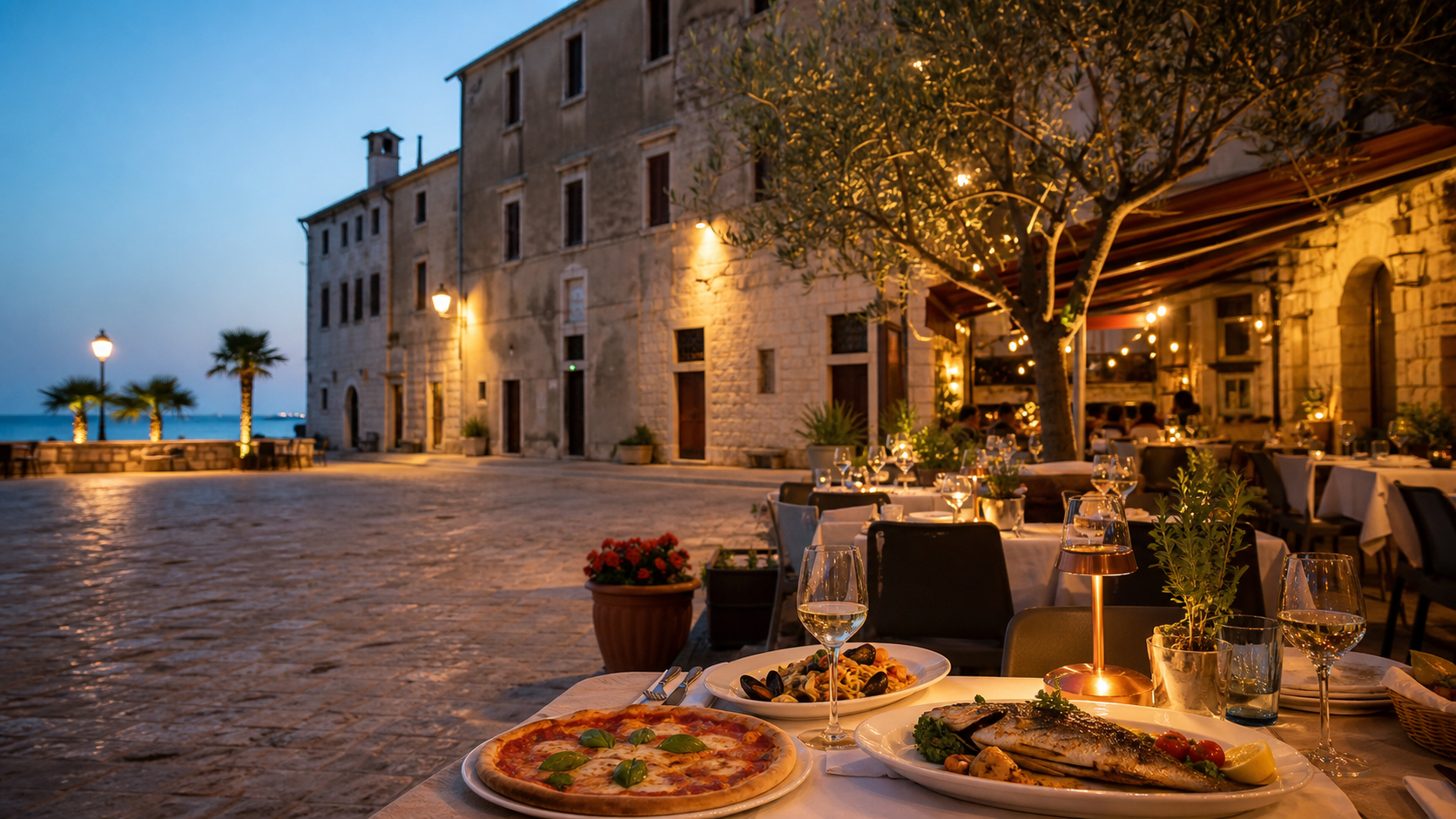 Mediteranska terasa restorana u staroj jezgri Poreca